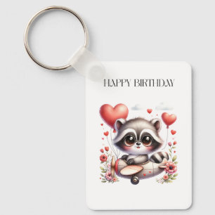 Raccoon Pilot Birthday Keychain