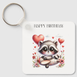 Raccoon Pilot Birthday Keychain