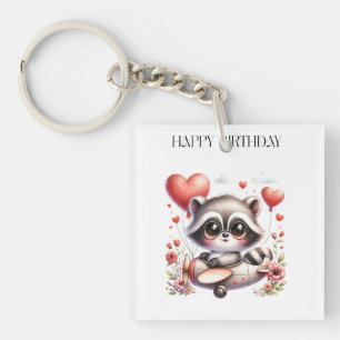 Raccoon Pilot Birthday Keychain