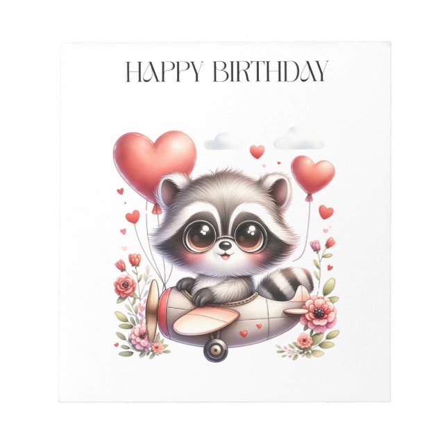 Raccoon Pilot Birthday Notepad (Front)