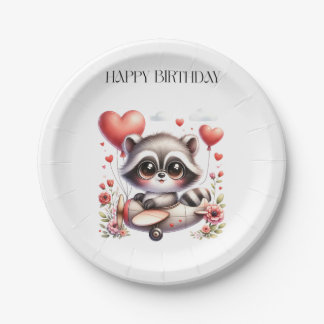 Raccoon Pilot Birthday Paper Plate