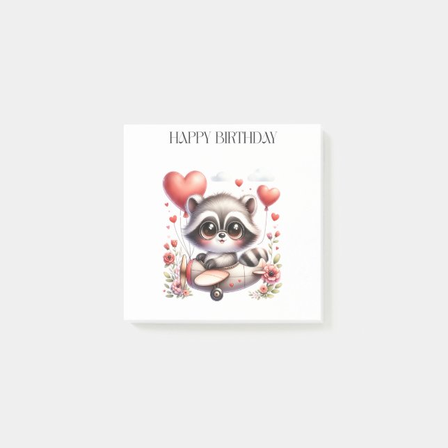 Raccoon Pilot Birthday Post-it Notes (Front)