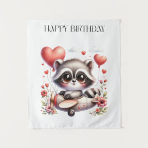 Raccoon Pilot Birthday Tapestry