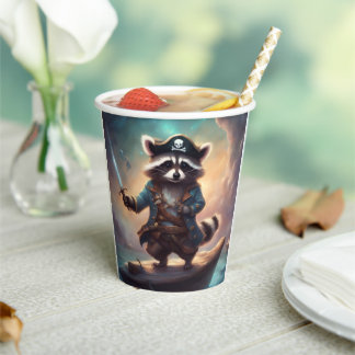Raccoon Pirate on Driftwood Paper Cups