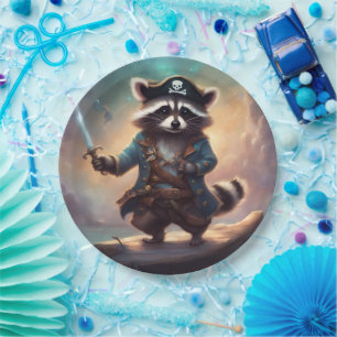 Raccoon Pirate on Driftwood Paper Plate