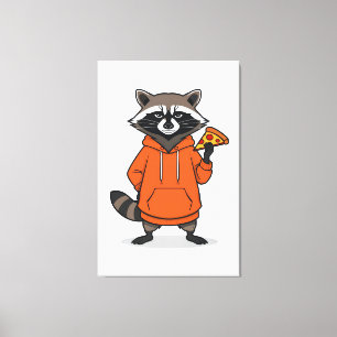 Raccoon Pizza Canvas –Funny Cartoon Pizza Wall Art