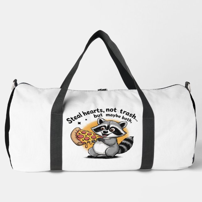 Raccoon Pizza Steals Hearts and Trash Duffle Bag (Front)
