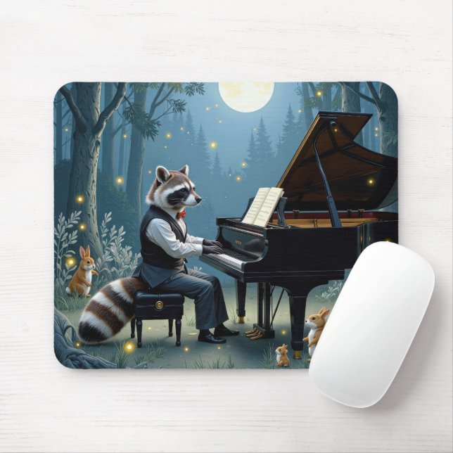 Raccoon Playing a Grand Piano In the Forest Mouse Pad (With Mouse)