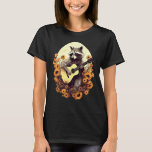 Raccoon Playing Guitar Floral Cottagecore Men Wome T-Shirt