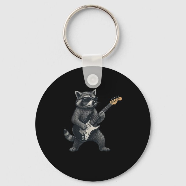 Raccoon Playing Guitar Rock And Roll Gift Men Wome Keychain (Front)
