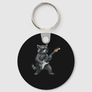 Raccoon Playing Guitar Rock And Roll Gift Men Wome Keychain