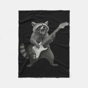 Raccoon Playing Guitar Rock And Roll Guitarist Rac Fleece Blanket