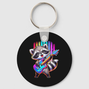 Raccoon Playing Guitar Rock And Roll Keychain