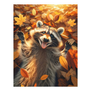 Raccoon Playing in the Autumn Leaves Photo Print