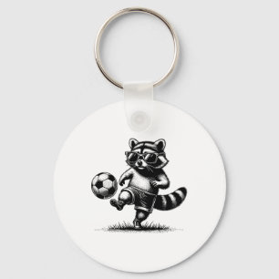 Raccoon Playing Soccer Funny Sports Trendy Vintage Keychain