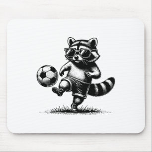 Raccoon Playing Soccer Funny Sports Trendy Vintage Mouse Pad