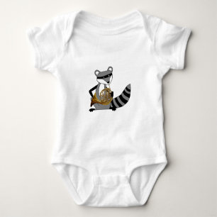Raccoon Playing the French Horn Baby Bodysuit