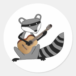 Raccoon Playing the Guitar Classic Round Sticker