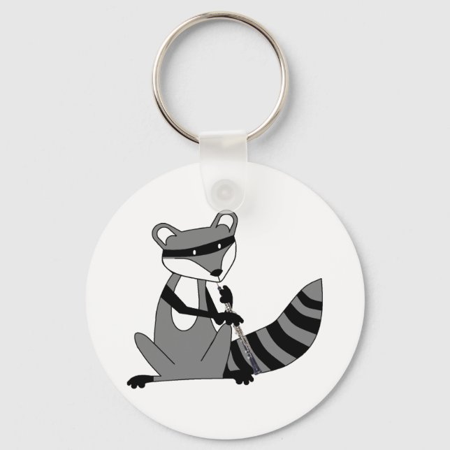Raccoon Playing the Oboe Keychain (Front)
