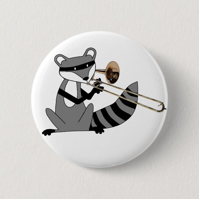 Raccoon Playing the Trombone 2 Inch Round Button (Front)
