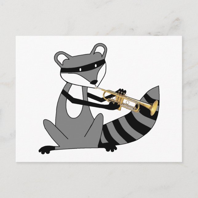Raccoon Playing the Trumpet Postcard (Front)