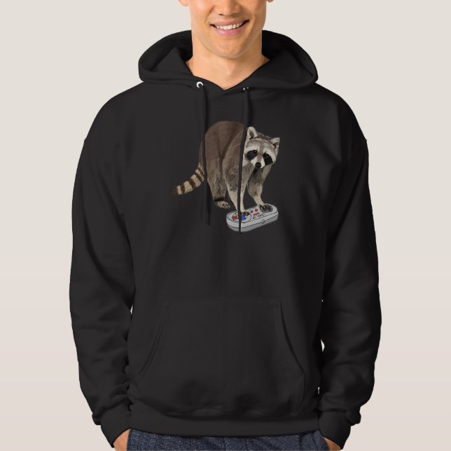 Raccoon Playing Video Game Procyonidae Animal Racc Hoodie (Front)