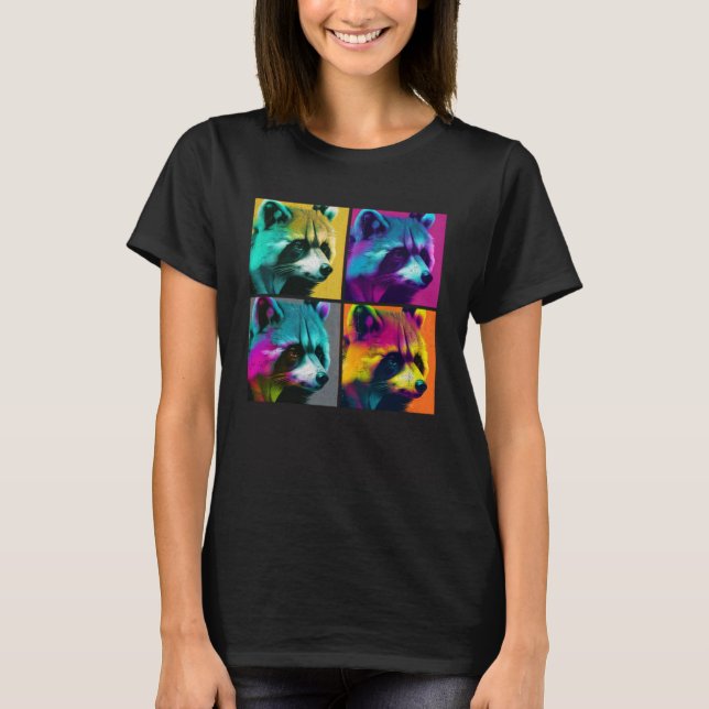 Raccoon Pop Illustration Colourful Animal Women  1 T-Shirt (Front)