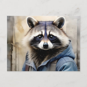 Raccoon Portrait Watercolor Postcard