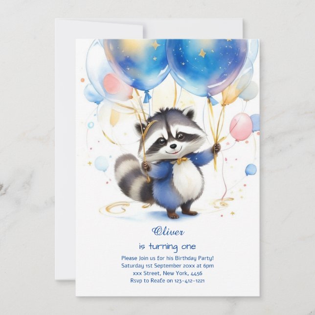 Raccoon première invitation anniversaire (Devant)