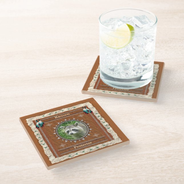 Raccoon Protector Energy Glass Coaster (Angled)