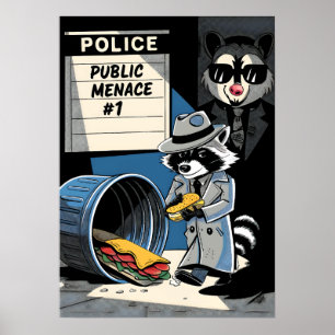 Raccoon Public Menace Comic Style Art Poster