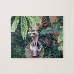 Raccoon Raiding the Bird Feeder Jigsaw Puzzle