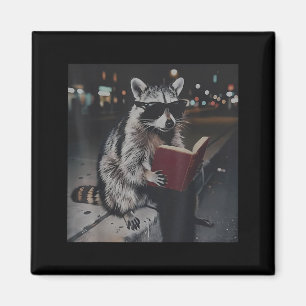 Raccoon reading book funny animal meme bookworm magnet