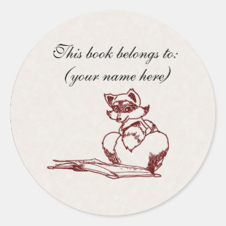 Raccoon reading classic round sticker