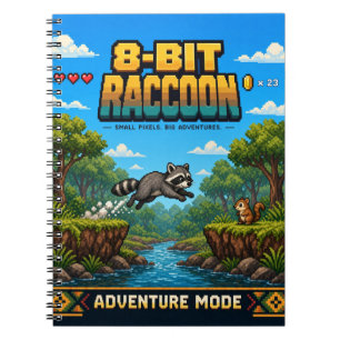 Raccoon, Retro 8-Bit Pixel Art Notebook