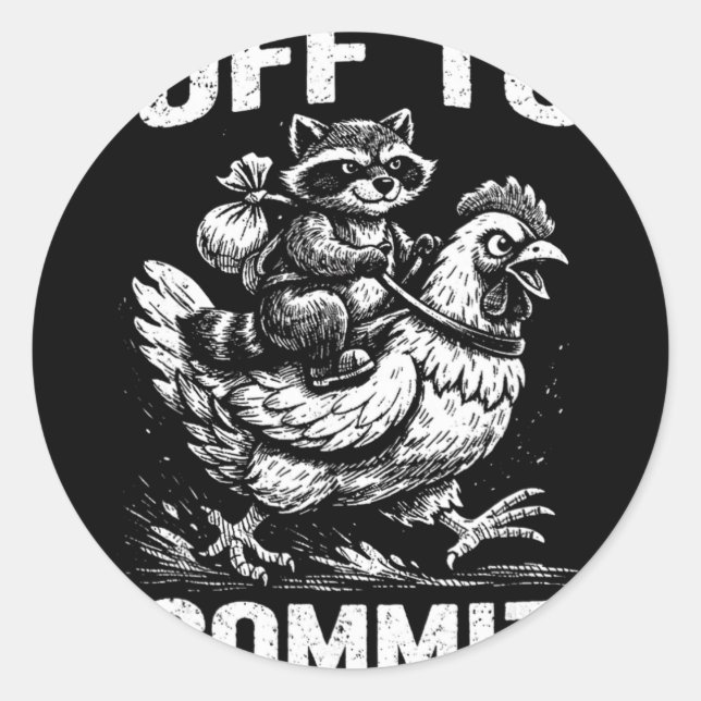 Raccoon Riding Chicken Off To Commit Software Deve Classic Round Sticker (Front)