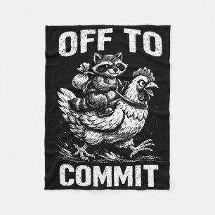Raccoon Riding Chicken Off To Commit Software Deve Fleece Blanket