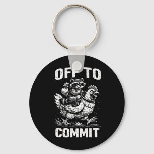 Raccoon Riding Chicken Off To Commit Software Deve Keychain