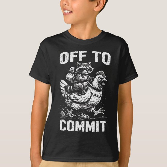 Raccoon Riding Chicken Off To Commit Software Deve T-Shirt (Front)