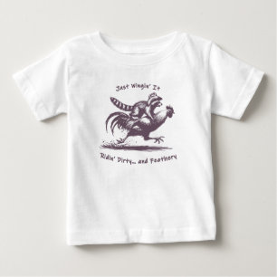 Raccoon Riding Rooster – Barnyard Rodeo Cowboy Baby T-Shirt
