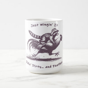 Raccoon Riding Rooster – Barnyard Rodeo Cowboy Coffee Mug