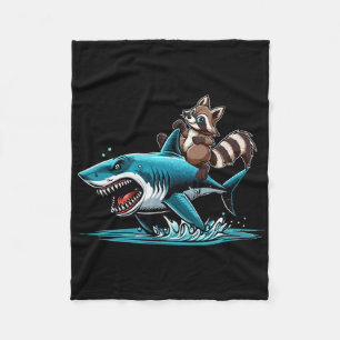 Raccoon Riding Shark Costume Sea Animal Lover Kids Fleece Blanket