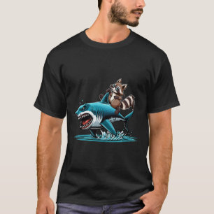 Raccoon Riding Shark Costume Sea Animal Lover Kids T-Shirt