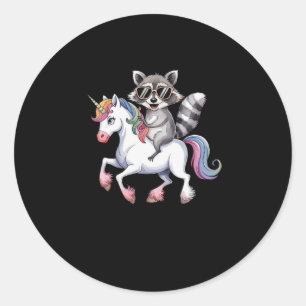 Raccoon Riding Unicorn Cute Animal Fantasy For Kid Classic Round Sticker
