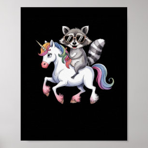Raccoon Riding Unicorn Cute Animal Fantasy For Kid Poster