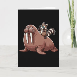 Raccoon Riding Walrus Costume Sea Animal Lover Kid Card