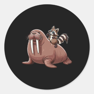 Raccoon Riding Walrus Costume Sea Animal Lover Kid Classic Round Sticker