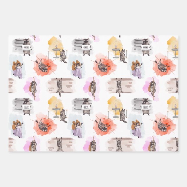 Raccoon Robbing bank Wrapping Paper Sheet (Front)