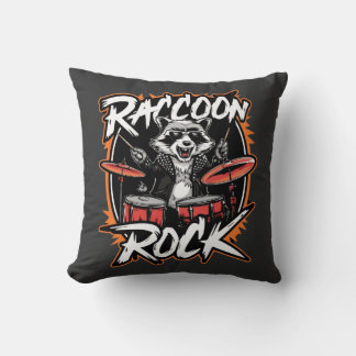 Raccoon Rock T-shirt - Funny Raccoon Cowboy Design Throw Pillow
