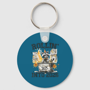 Raccoon Rollin Into 2026 Funny Dumpster Fire 2025  Keychain